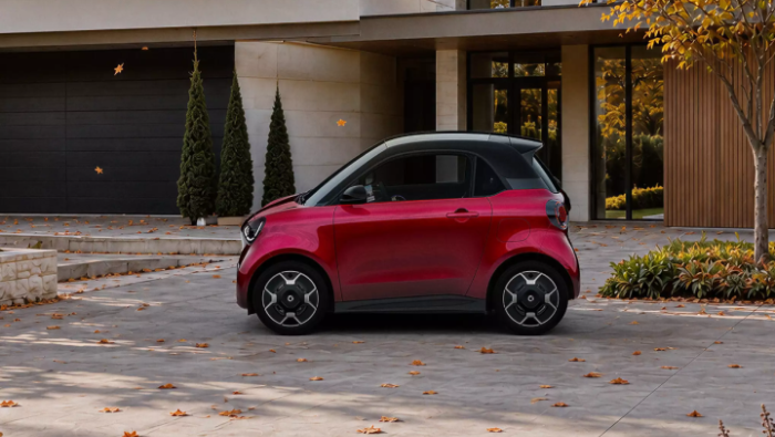 Ein smart #2 Seitenansicht vor einem Haus
